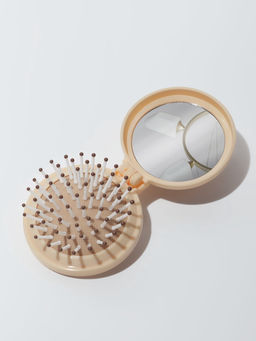Расчёска массажная «Капибара», складная, с зеркалом, d=6.5 см, бежевая