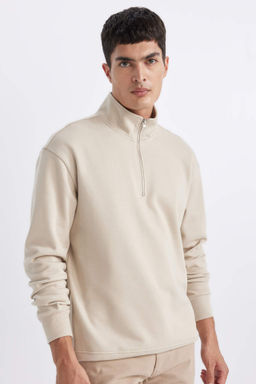 Comfort Regular Fit Rahat Kal?p Dik Yaka Fermuarl? Kal?n Basic Duz Sweatshirt - Defacto фото 4
