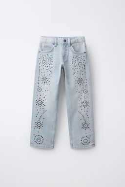 JEANS WIDE LEG TACHAS / Azul