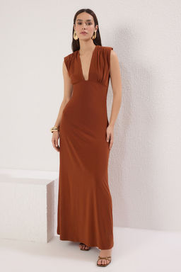 TRENDYOLMILLA Tarc?n V Yaka Orme Uzun S?k Abiye & Mezuniyet Elbise TPRSS25AE00163 фото 4