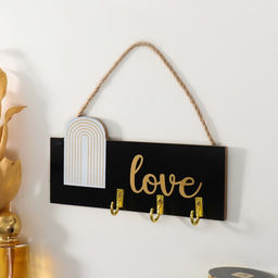 Настенные крючки декоративные Любовь. Абстракция. Радуга, дерево, чёрная с золотом, 20?9.3 см