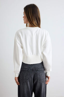 Ekru Kal_n Bele Oturan __t__t Detayl_ Regular Kal_p Crop Boy _rme H_rka/Sweatshirt TWOAW27SW00041 - Trendyolmilla фото 4