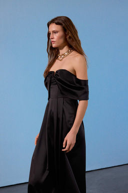 Limited Edition Siyah Dokuma Tafta Maxi Abiye & Mezuniyet Elbisesi TPRSS26AE00090 - Trendyolmilla фото 3