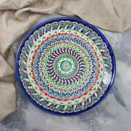 Ляган узбекский Риштанская керамика «Узоры», для плова, d=36 см, синий