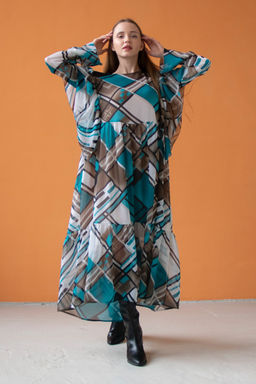 Платье шифон LOVE052/03/Бирюзовый, белый