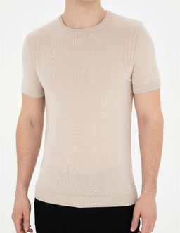 Bej Slim Fit Bisiklet Yaka Triko Ti__rt - Pierre cardin фото 6