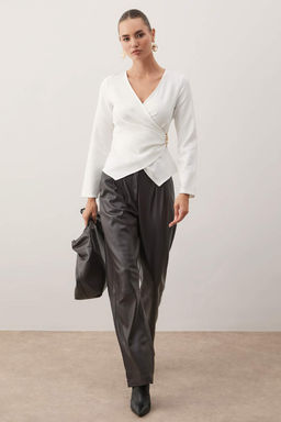 Ekru Kruvaze Toka Detayl? Dokuma Bluz TWOAW26BZ00142