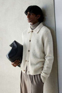 Cardigan cepillado en mezcla de lana Regular Fit