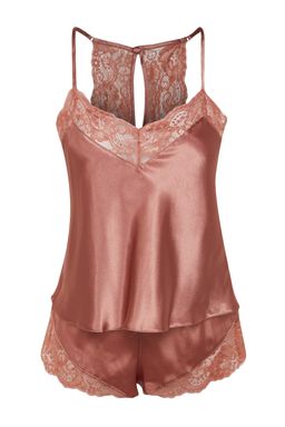 Trendyolmilla Siyah Dantelli Ip Ask?l? Saten Sortlu Dokuma Pijama Tak?m? THMSS22PT0269  фото 8