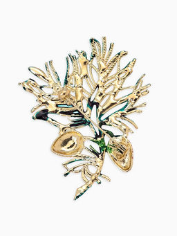 Брошь "Кедровая веточка", цвет коричнево-зелёный в золоте