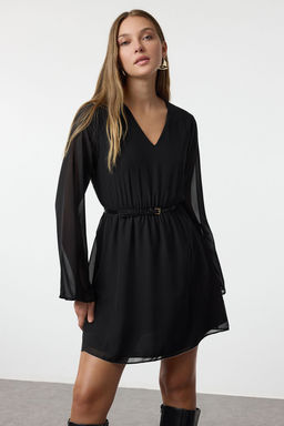 TRENDYOLMILLA Cok Renkli Etegi Belden Ac?lan Mini Astarl? Sifon Dokuma Elbise TWOAW25EL00570 фото 7