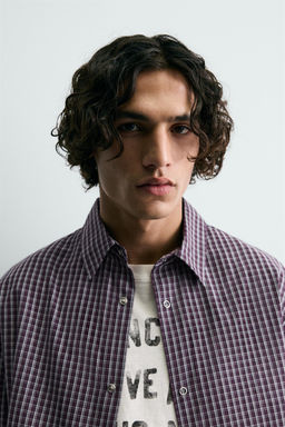 CAMISA RELAXED FIT CUADROS / Burdeos - Zara фото 5