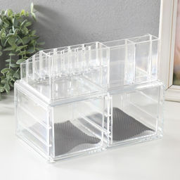 Шкатулка - органайзер для хранения мелочей, украшений 2 ящика, пластик, прозрачная, 19×24×14 см