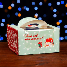 Коробка под бенто-торт с окном Новогодний снеговик, 14 х 14 х 8 см - UPAK LAND фото 2