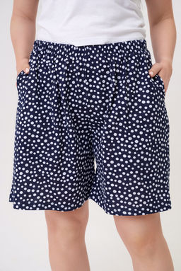 Шорты женские из кулирки Цветник горошек на темно-синем