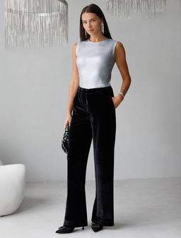 Топ с закрытым декольте из хлопка с эластаном в рубчик с матовым покрытием металлик - Vilatte фото 4