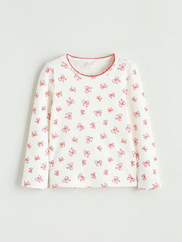 Bisiklet Yaka Fiyonk Desenli K?z ?ocuk Ti??rt