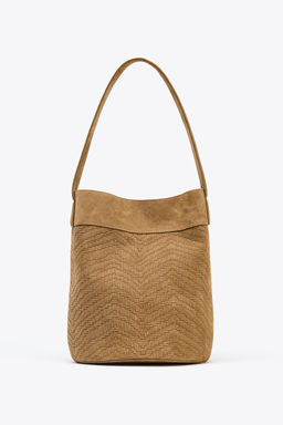BRAIDED LEATHER MAXI BUCKET BAG - Zara фото 3