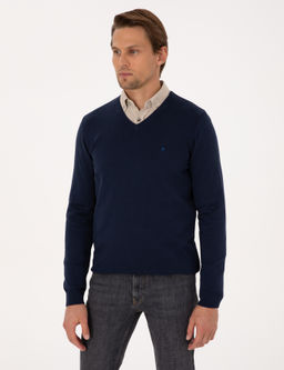 A__k Lacivert Slim Fit V Yaka Basic Triko Kazak - Pierre cardin фото 3