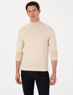 Bej Slim Fit Pamuk Kar___ml_ Yar_m Bal_k__ Yaka Triko Kazak