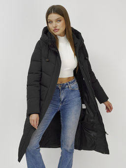 Пальто утепленное стеганное зимнее с капюшоном женское черного цвета 9636_1Ch - Mtforce фото 20