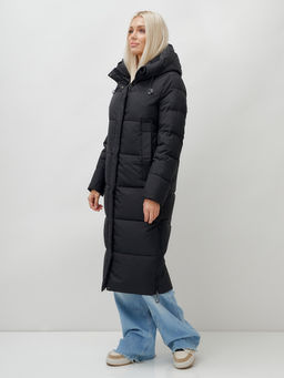 Пальто утепленное стеганное зимнее с капюшоном женское черного цвета 9608Ch - Mtforce фото 3