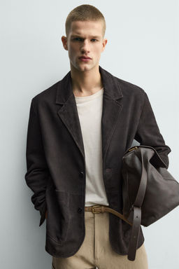 BLAZER PIEL ANTE EFECTO LAVADO / Marr?n oscuro - Zara фото 5