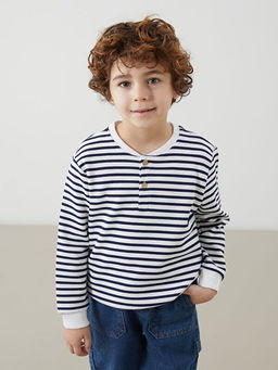 Bisiklet Yaka ?izgili Erkek ?ocuk Sweatshirt