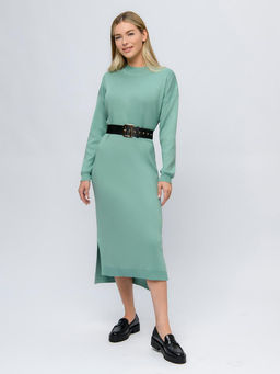 Платье трикотажное зеленого цвета длины миди с разрезами по бокам - 1001dress фото 2