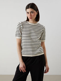 Bisiklet Yaka ?izgili Kad?n Triko Kazak