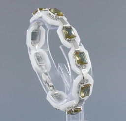 Браслет Октагон из белой керамики с Султанитом, покрытие родий, длина 18см - Agat77 фото 2