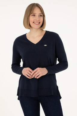 Женский базовый свитер темно-синего цвета с v-образным вырезом Неожиданная скидка в корзине - U.s. polo assn фото 3