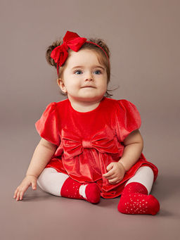 Fiyonk Detayl? Kadife K?z Bebek Elbise