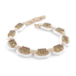 Браслет Октагон из белой керамики с Султанитом, покрытие под золото, длина 18см