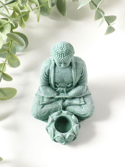 Подсвечник/подставка под конус полистоун "Будда и лотос" зелёный d=1,5 см 7,7х5,5х9 см