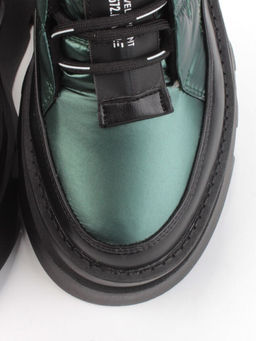 02-FAS16-3Z GREEN/BLACK Дутики женские (искусственная кожа, плащевая ткань, шерсть)