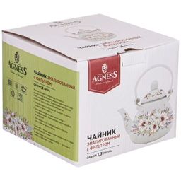 ЧАЙНИК AGNESS ЭМАЛИРОВАННЫЙ СО СЪЕМНЫМ ФИЛЬТРОМ ИЗ НЖС, СЕРИЯ ВИВЬЕН 1,3 Л  фото 2