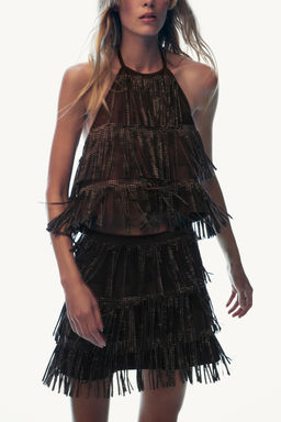SPARKLY FAUX SUEDE EFFECT FRINGED TOP - Zara фото 13