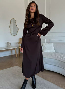 K13286 Платье атласное КОРИЧНЕВЫЙ