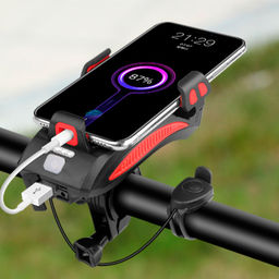 Фонарь передний COMIRON HOLDER ABS, IPX5; 3*T6 LED 400lm 4800mAh USB индикатор заряда POWER BANK сигнал 130Дб крепление смартфона красный /уп 20/80/ - Галеонтрейд фото 9