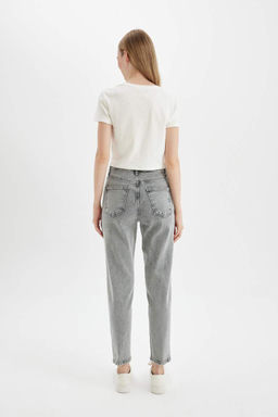 Комфортные джинсовые брюки свободного кроя длиной до щиколотки с высокой талией для мамы и потертостями - Defacto фото 6