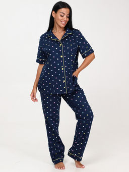 7 ПИЖАМНЫЙ ЖЕНСКИЙ КОСТЮМ (брюки) (Сердечки на тёмно-синем) - А-дина фото 2