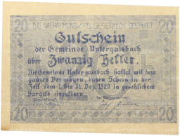 Банкнота 20 геллеров 1920 года Австрия  община Унтергайсбах (Нотгельд)