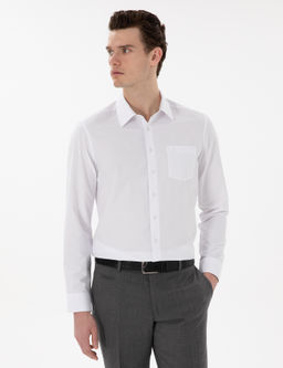 Beyaz Regular Fit Uzun Kollu Basic Cepli G_mlek