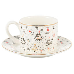 42939 GIPFEL Чайная пара CHRISTMAS: чашка 250 мл, блюдце 14 см. Материал: фарфор. Цвет: белый.  фото 2