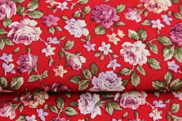 Импорт. хлопок "Розы сиренево-бордовые" цв.малиново-красный, ш.1.45м, хлопок-100%, 110гр/м.кв