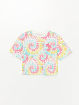 Bisiklet Yaka Batik Desenli K?z ?ocuk Crop Ti??rt