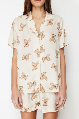 Trendyolmilla Bej Ay?c?kl? Viskon Sortlu Dokuma Pijama Tak?m? THMSS24PT00067  фото 9