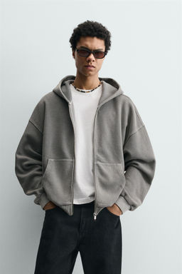 SUDADERA WAFFLE LAVADA CAPUCHA / Gris claro - Zara фото 2