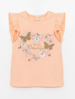 Bisiklet Yaka Bask?l? K?sa Kollu K?z ?ocuk Ti??rt